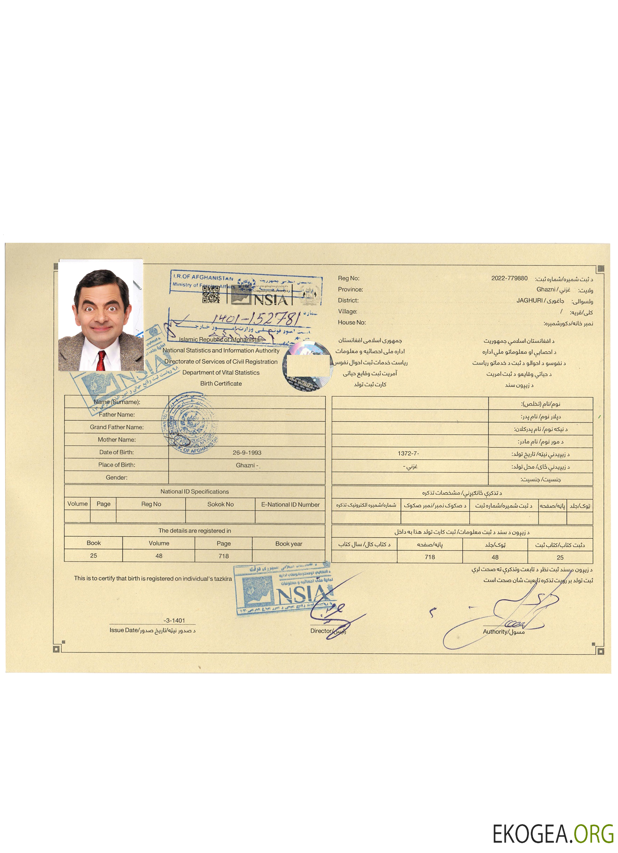 Acte de naissance en Afghanistan